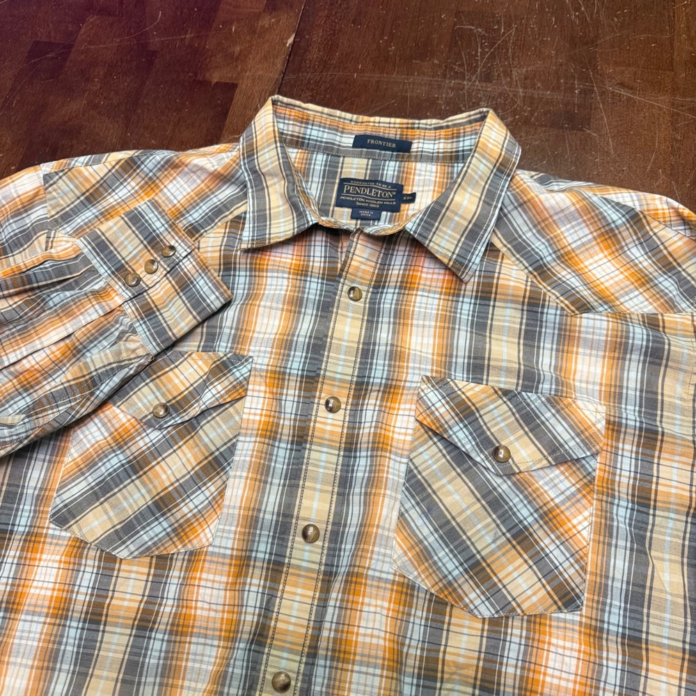 Pendleton Frontier Shirt Mens XXL Orange Blue Plaid Pearl Snap Western Yoke
